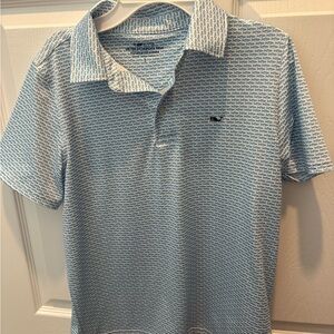Boys Vineyard Vines Light Blue Mini-Whale Print Polo